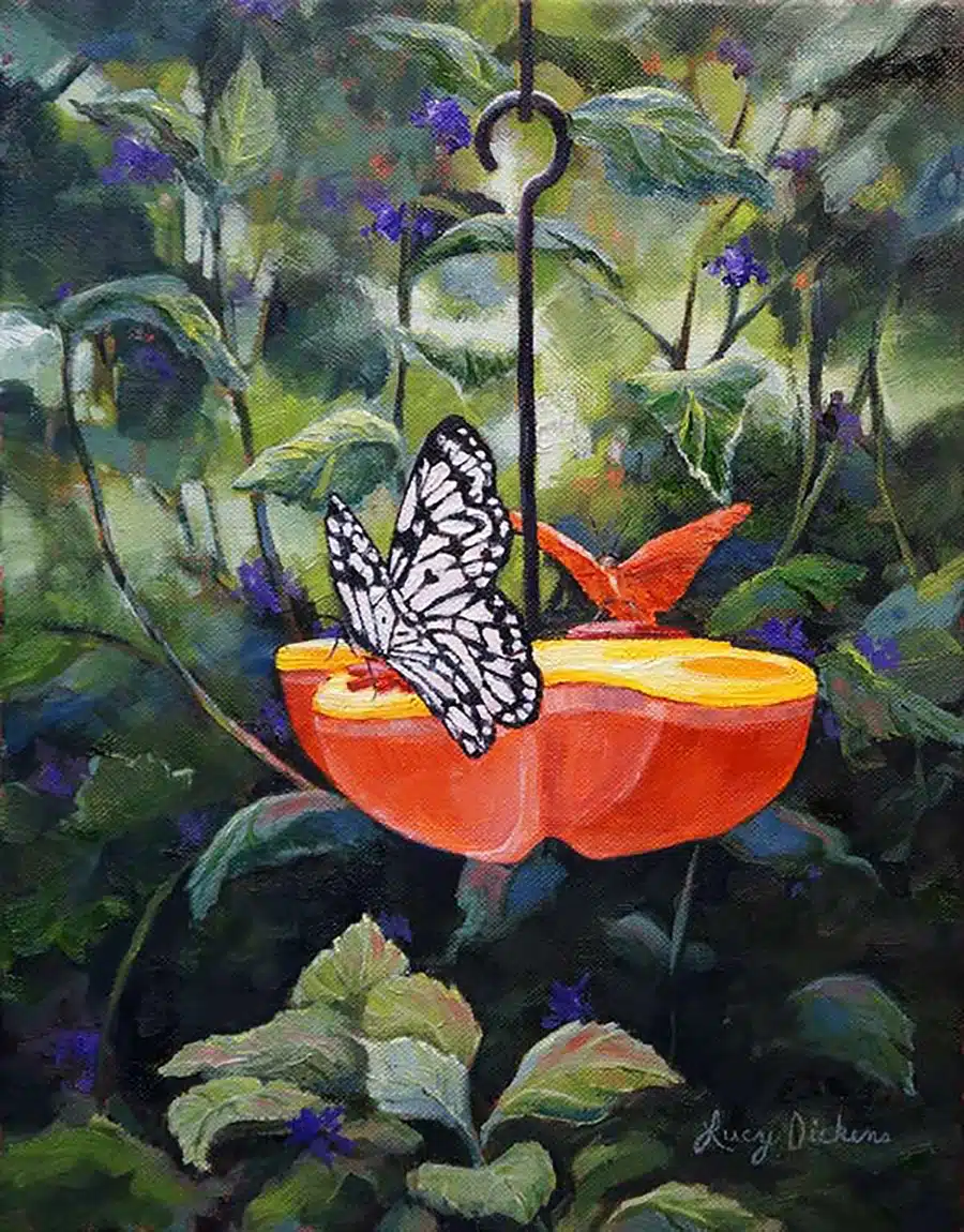 Oils - butterflies at feeder